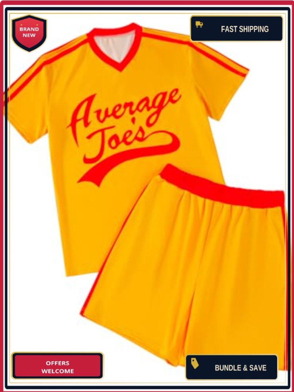 Mens Dodgeball Average Joe Cosplay Costume Jersey Shirt and Shorts Loose Fit